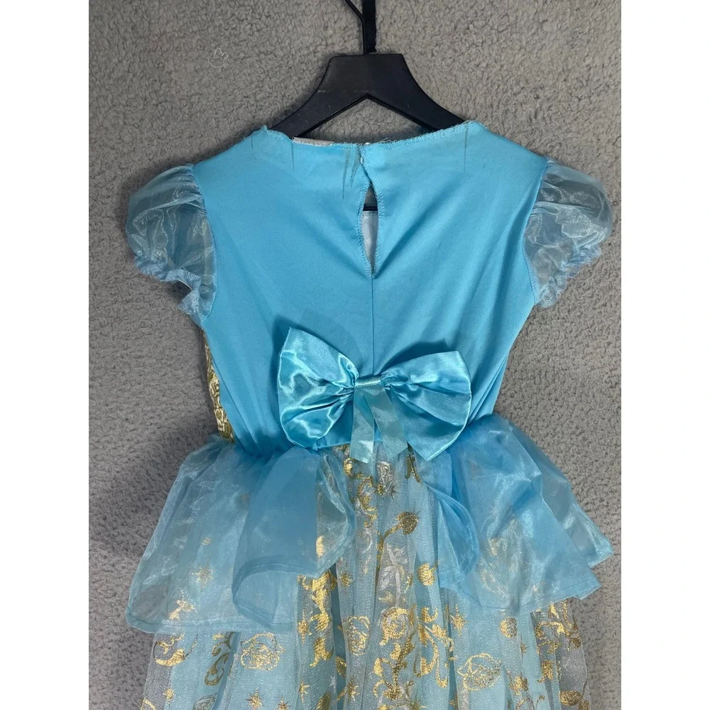 Disney Princess Cinderella Blue Gold Glitter Dress Up Costume Girls Size Small